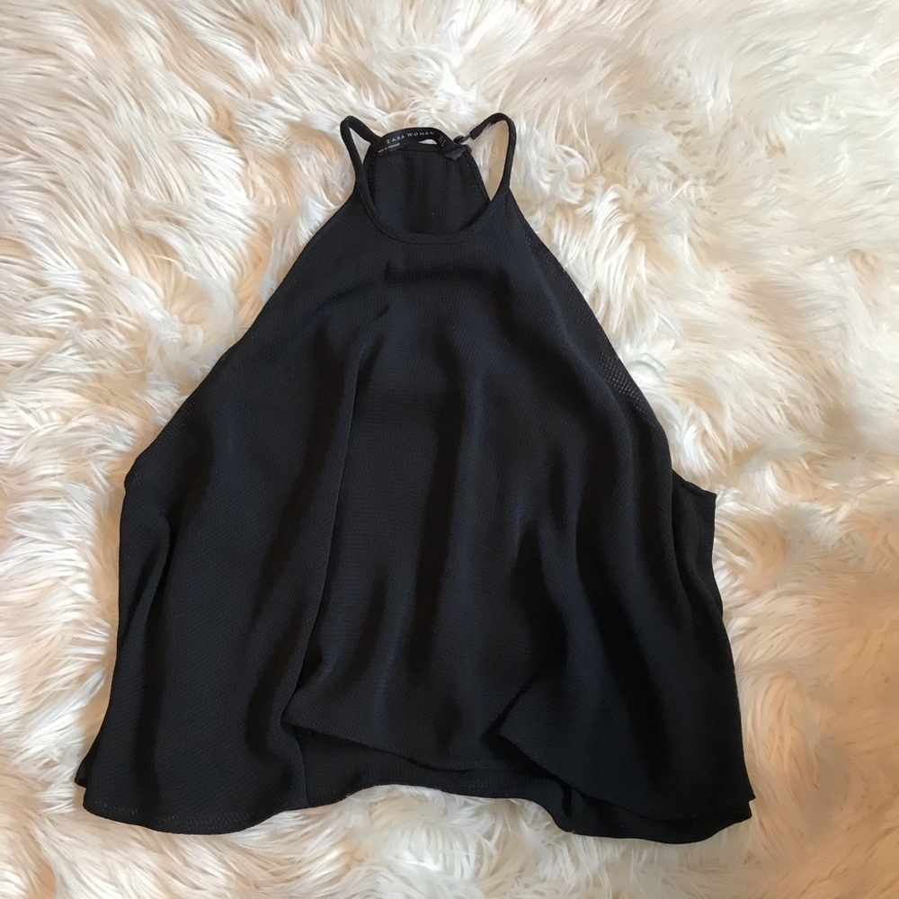 Zara | High Neck Black Woven Top
